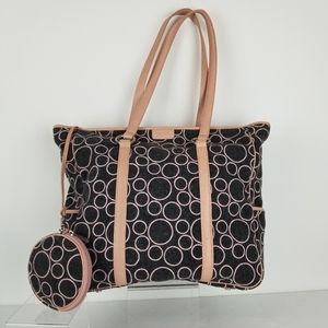 Tumi Like New Dark Gray With Pink Circles Tote